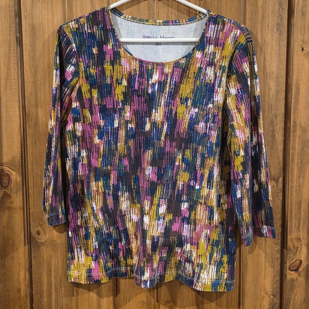 Rebecca Malone Tunic Top Womens‎ Multicolor Small Abstract Print 3/4 Sleeve